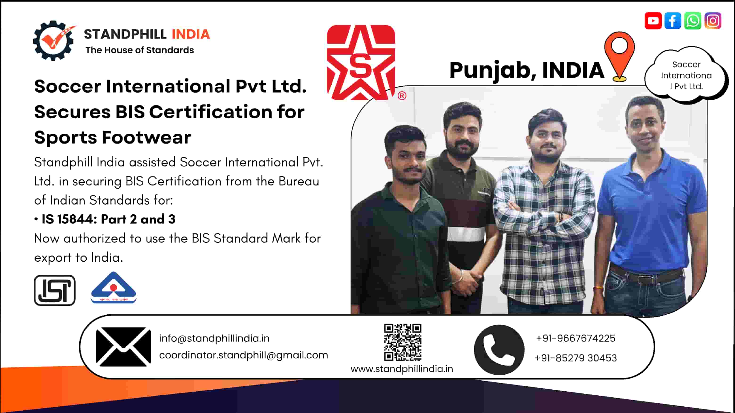 Standphill India completed BIS audit for sports footwear under IS 15844 Part 2